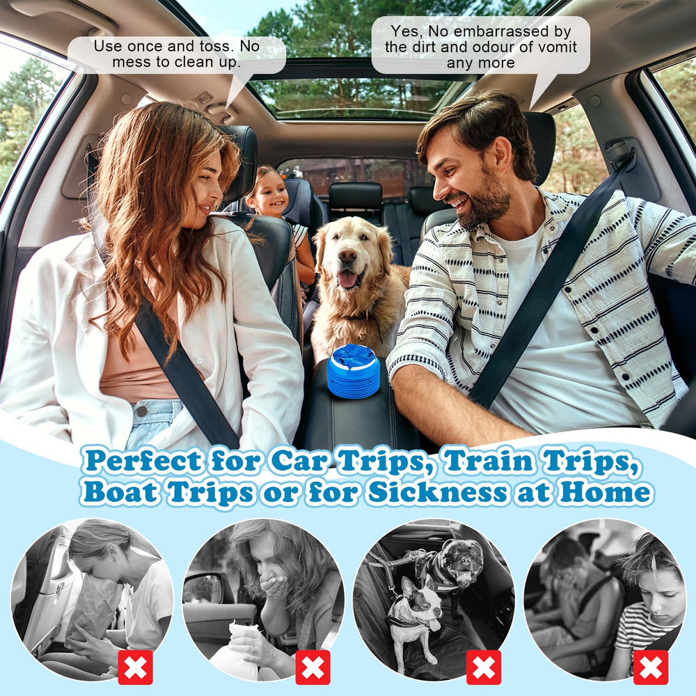 Valchoose blue puke bags ideal for road trips with kids.