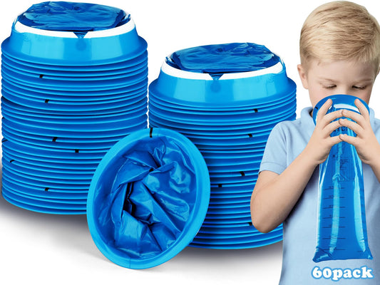 Valchoose kids barf bags in blue pack shown for mess-free travel and quick disposal.