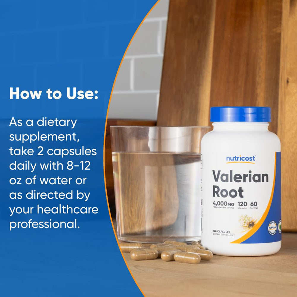 Packaging of 120-capsule valerian root bottle