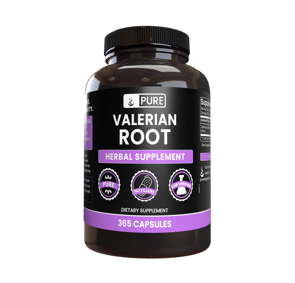 Valerian root capsules bottle close-up