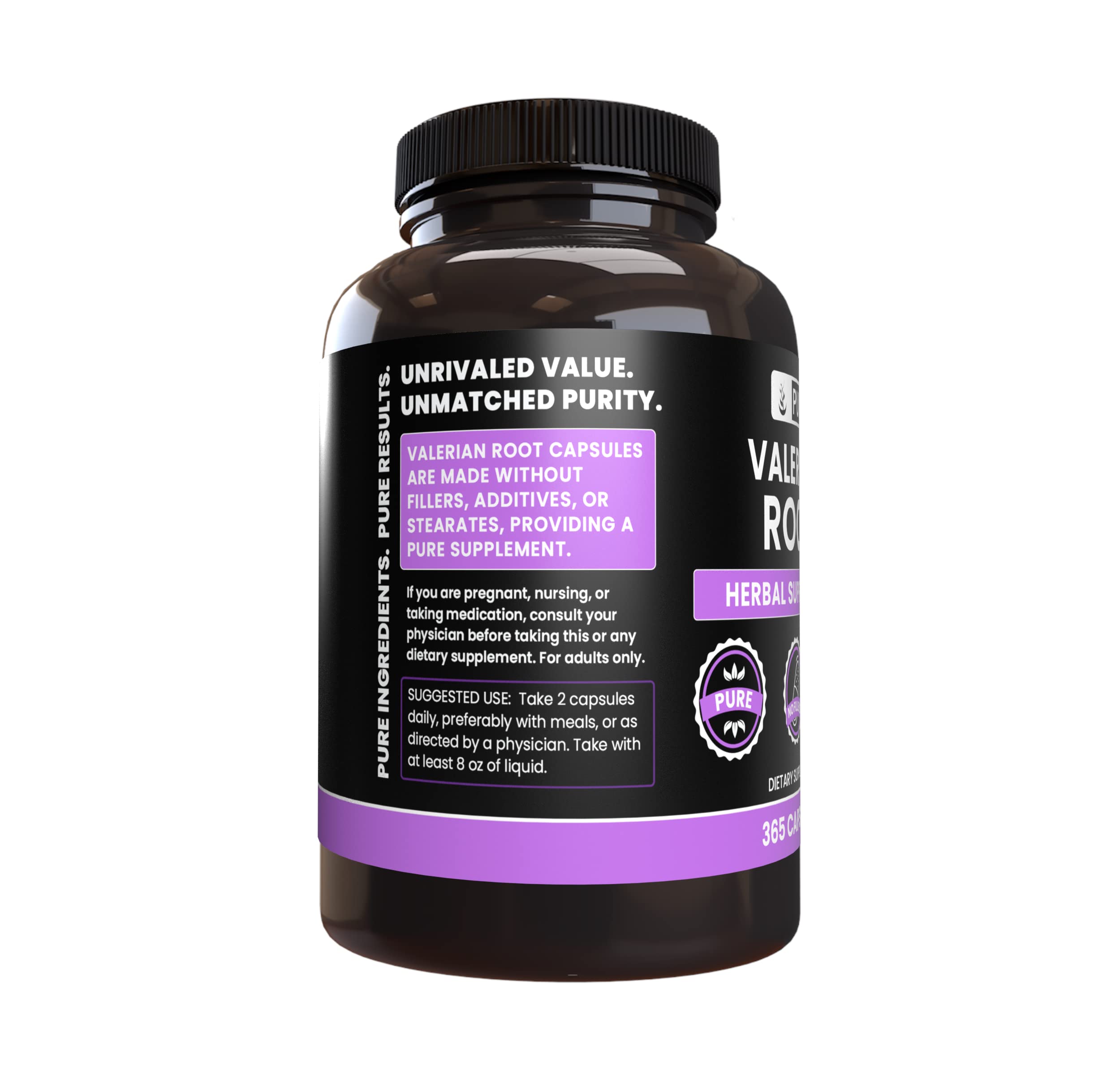 Label on Valerian Root bottle showing 365 capsules