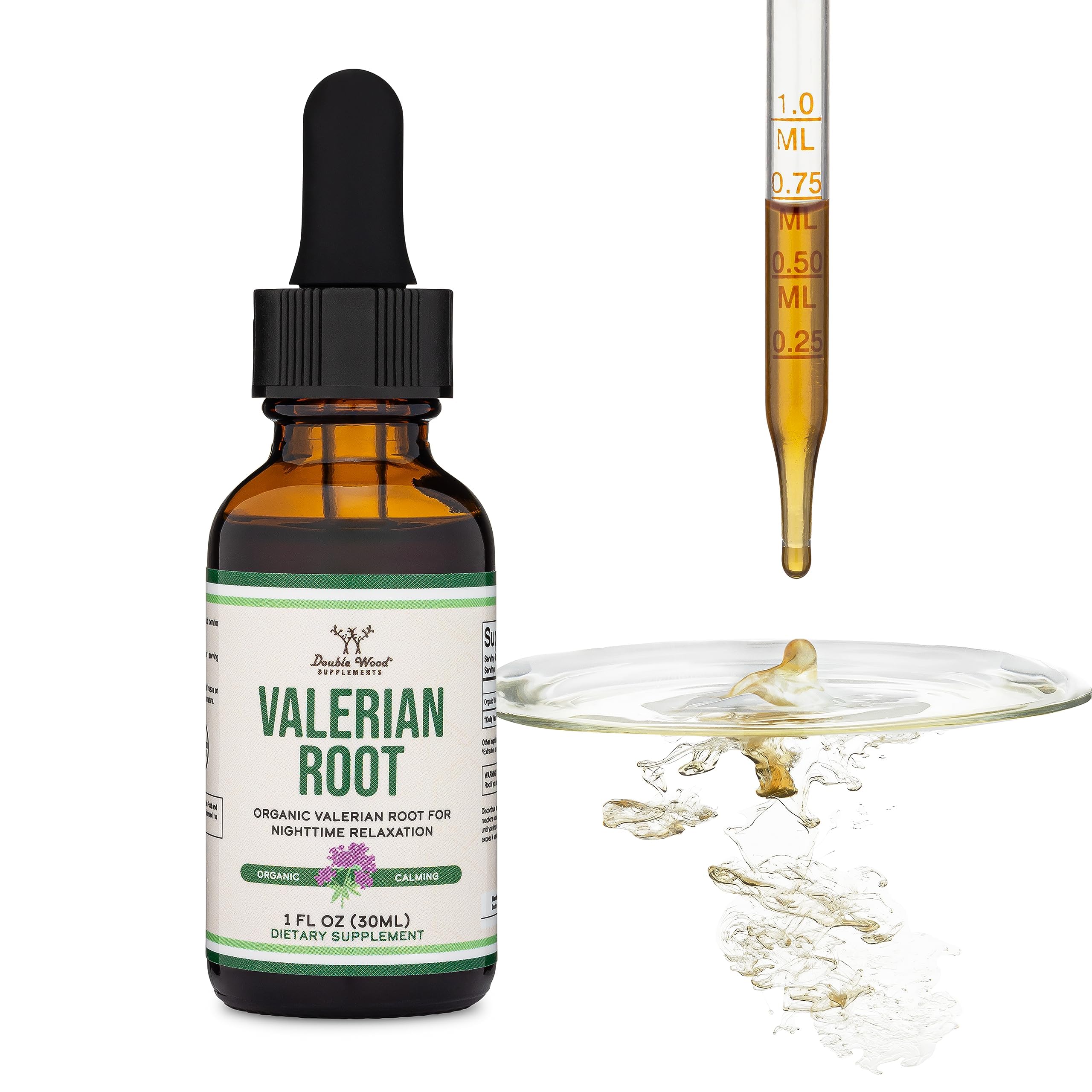 Valerian Root Drops added to water with tea cup