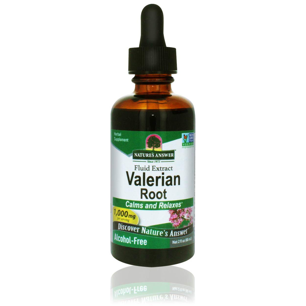 Bottle of Nature's Answer Valerian Root Extract 2 oz, alcohol-free and gluten-free