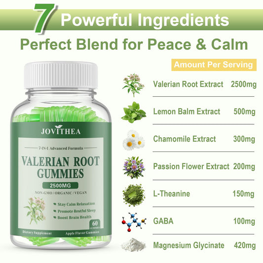 Close-up of valerian root gummies with apple flavor