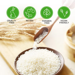 Valleylux ingredients closeup featuring rice water and biotin.