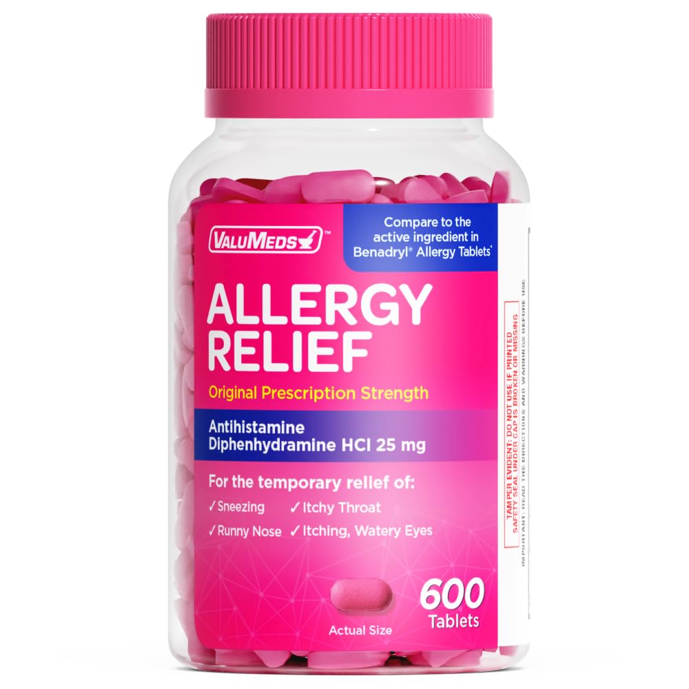 ValuMeds allergy medicine bottle front offering quick relief for seasonal symptoms.