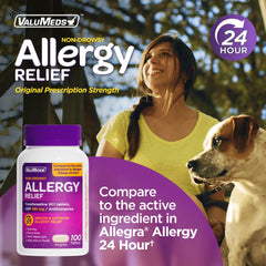 ValuMeds allergy medicine packaging shown for easy storage and access.