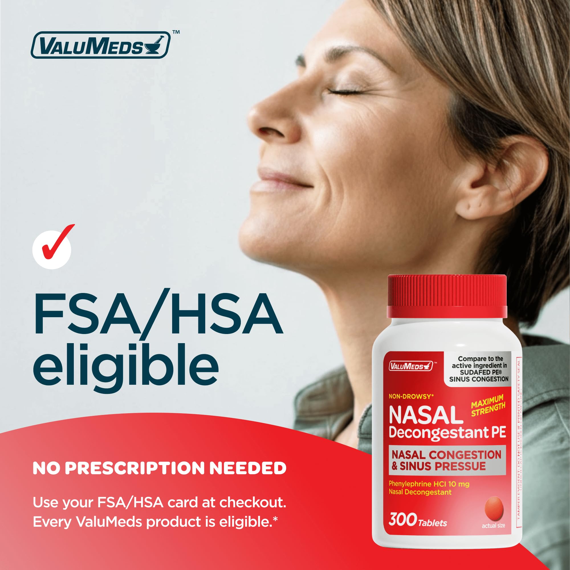 ValuMeds bottle pour illustrating easy dosing and non-drowsy relief.