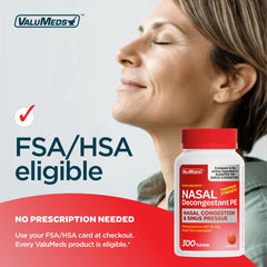ValuMeds bottle pour illustrating easy dosing and non-drowsy relief.