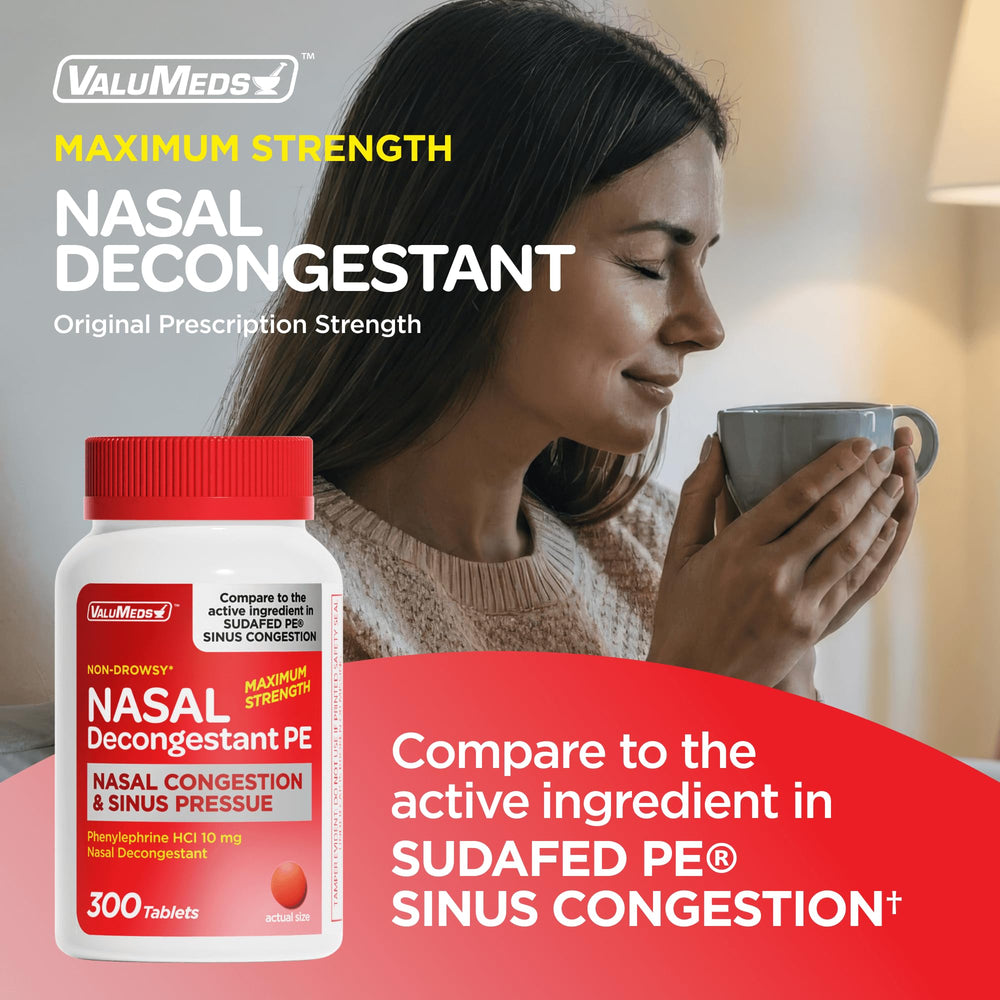 ValuMeds nasal decongestant tablets close-up offering rapid relief.