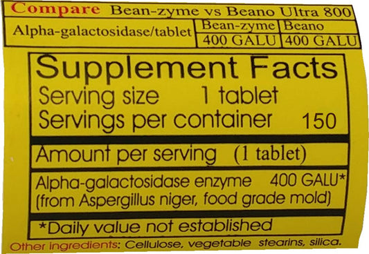 ValuePricedMeds Bean-Zyme label notes vegan formula and quality