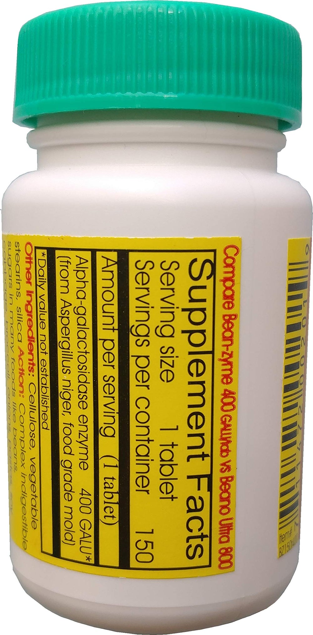 ValuePricedMeds Bean-Zyme tablets close-up showing 400 GALU potency