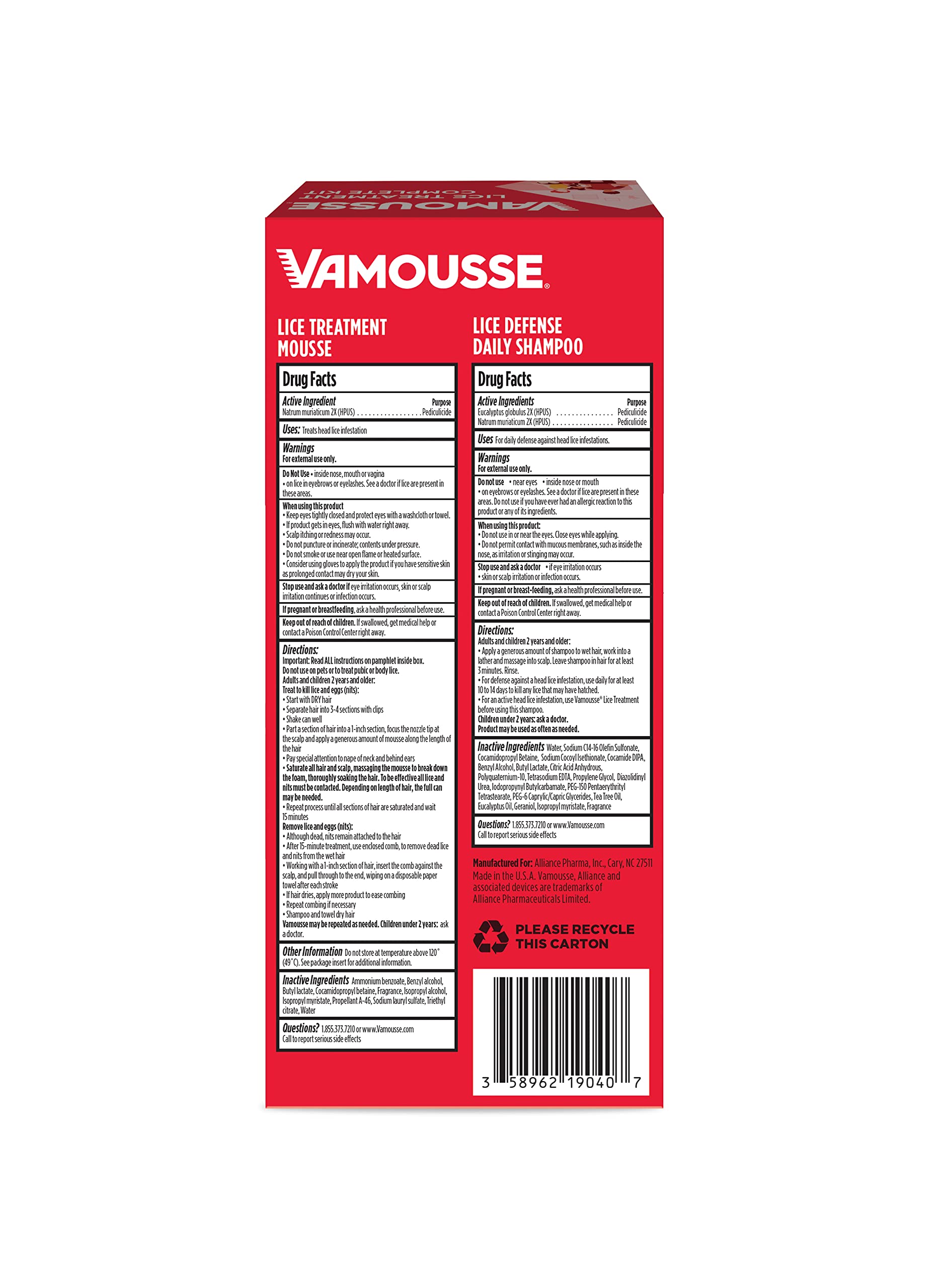 Vamousse daily shampoo bottle for ongoing lice defense
