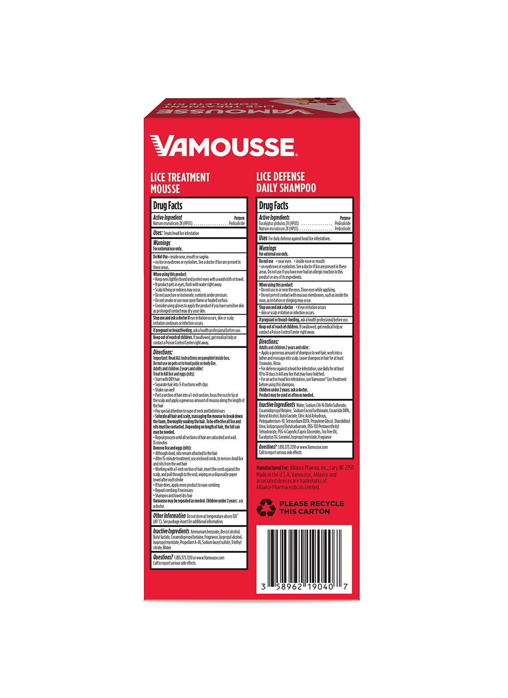 Vamousse daily shampoo bottle for ongoing lice defense