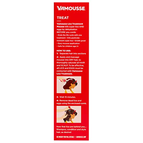 Vamousse mousse bottle shows fast-acting lice treatment formula
