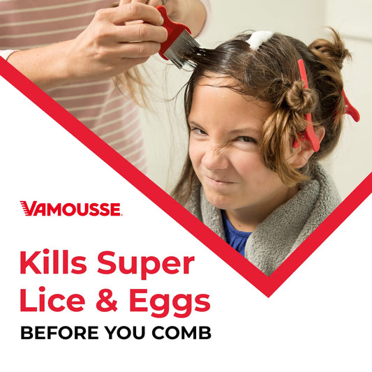 Vamousse Lice Treatment Mousse foamy application illustrating easy, even coverage