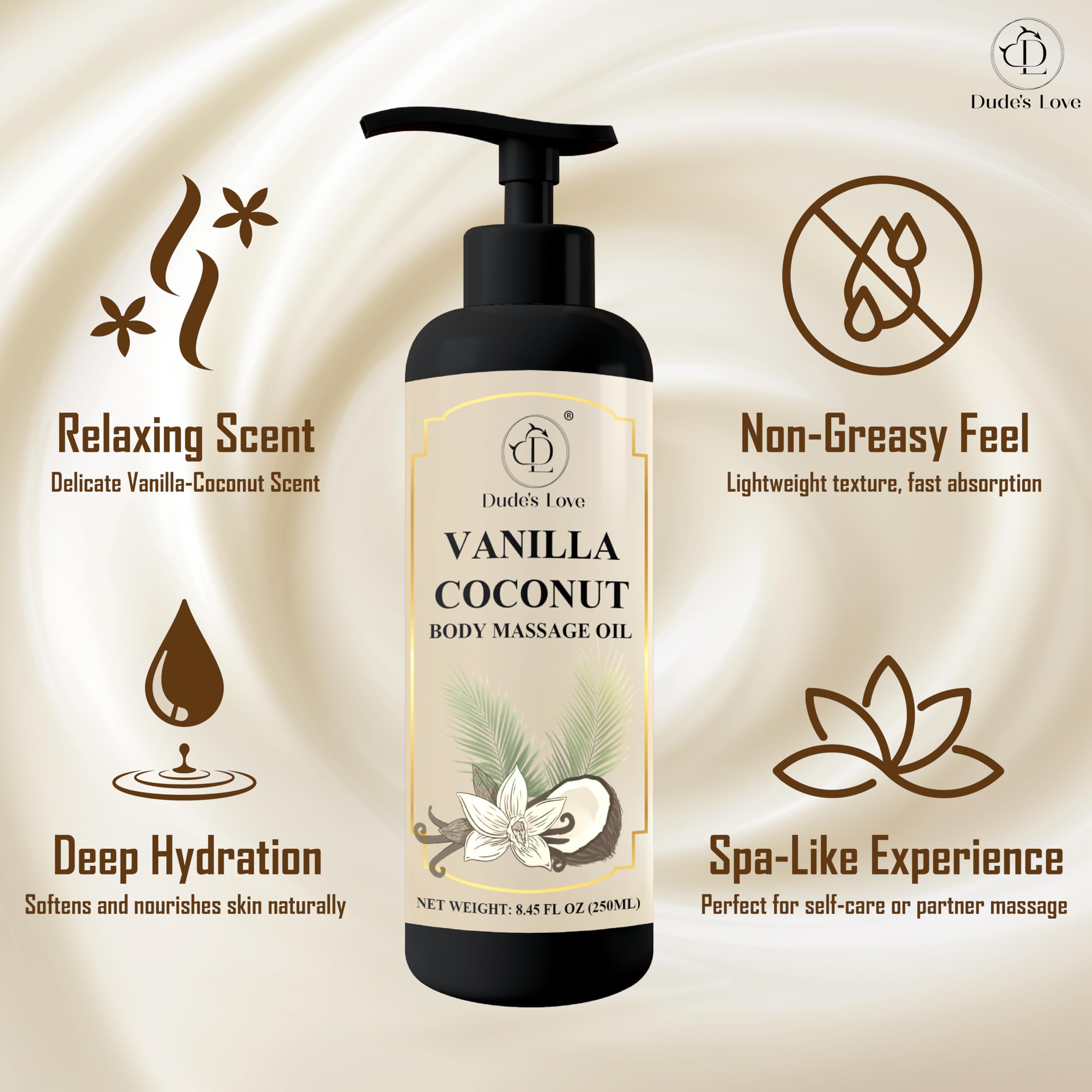 Relaxing spa setting with Vanilla Coconut Body Massage Oil