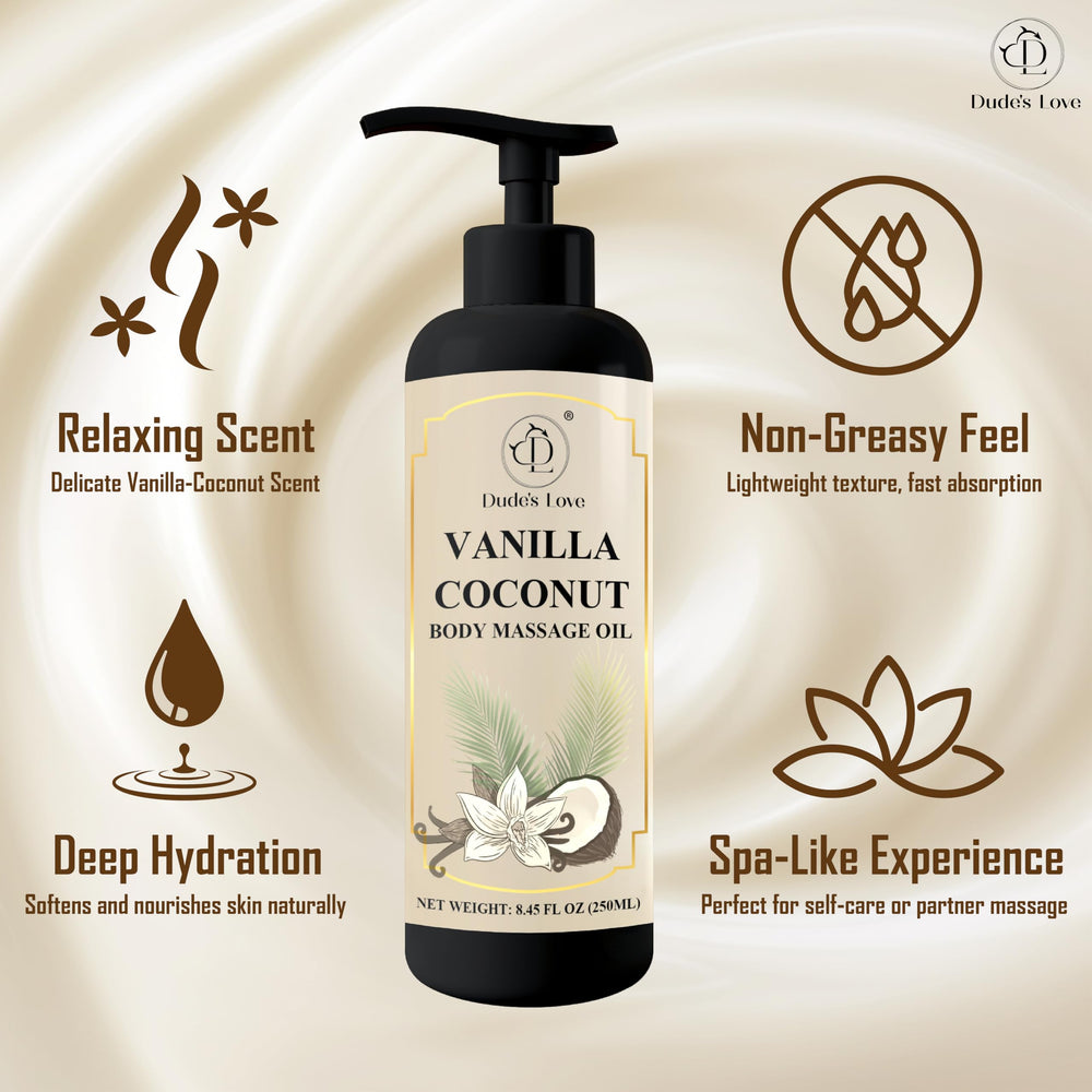 Relaxing spa setting with Vanilla Coconut Body Massage Oil