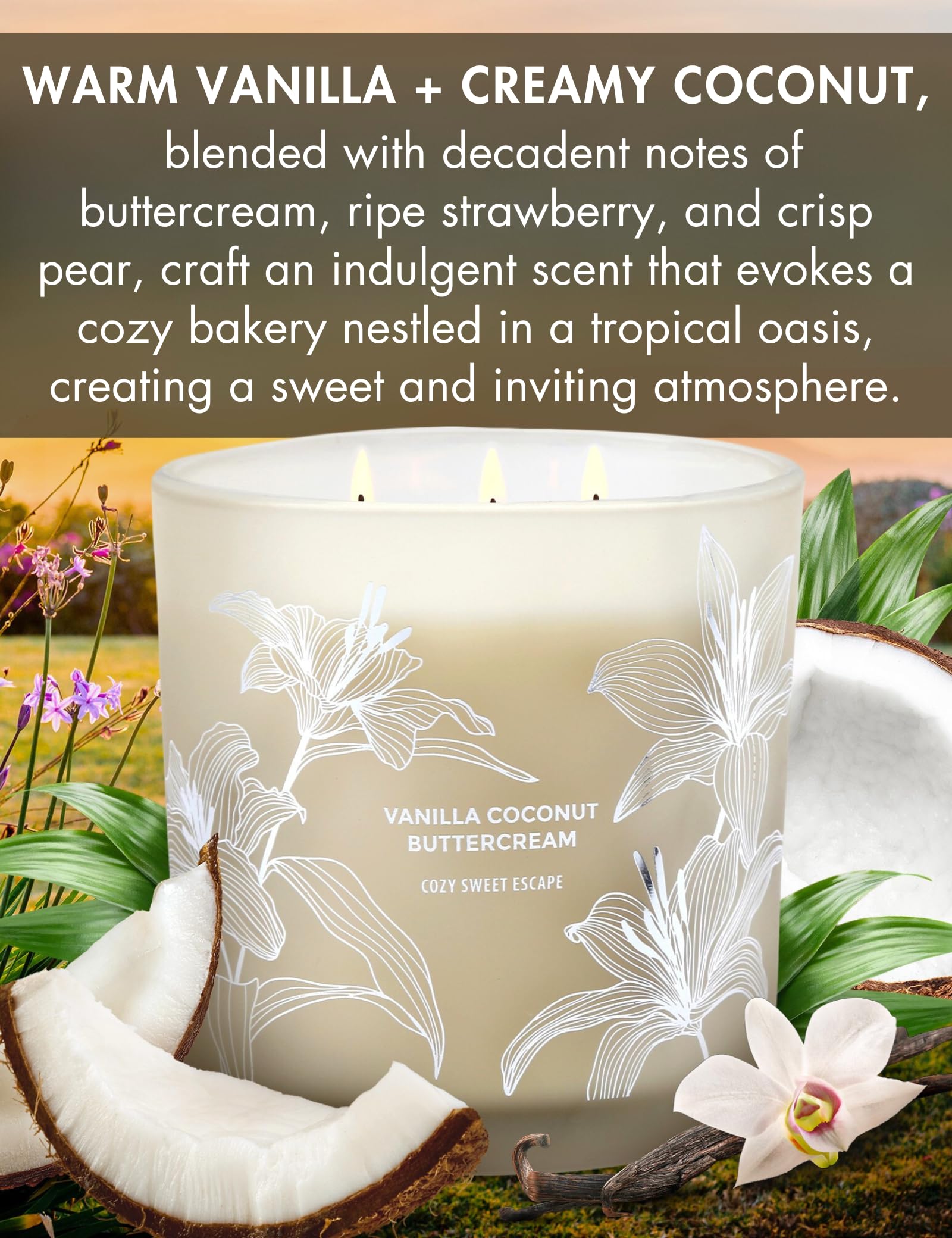 Three-wick candle with creamy color and cotton wicks
