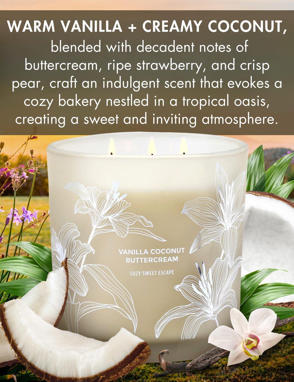 Three-wick candle with creamy color and cotton wicks