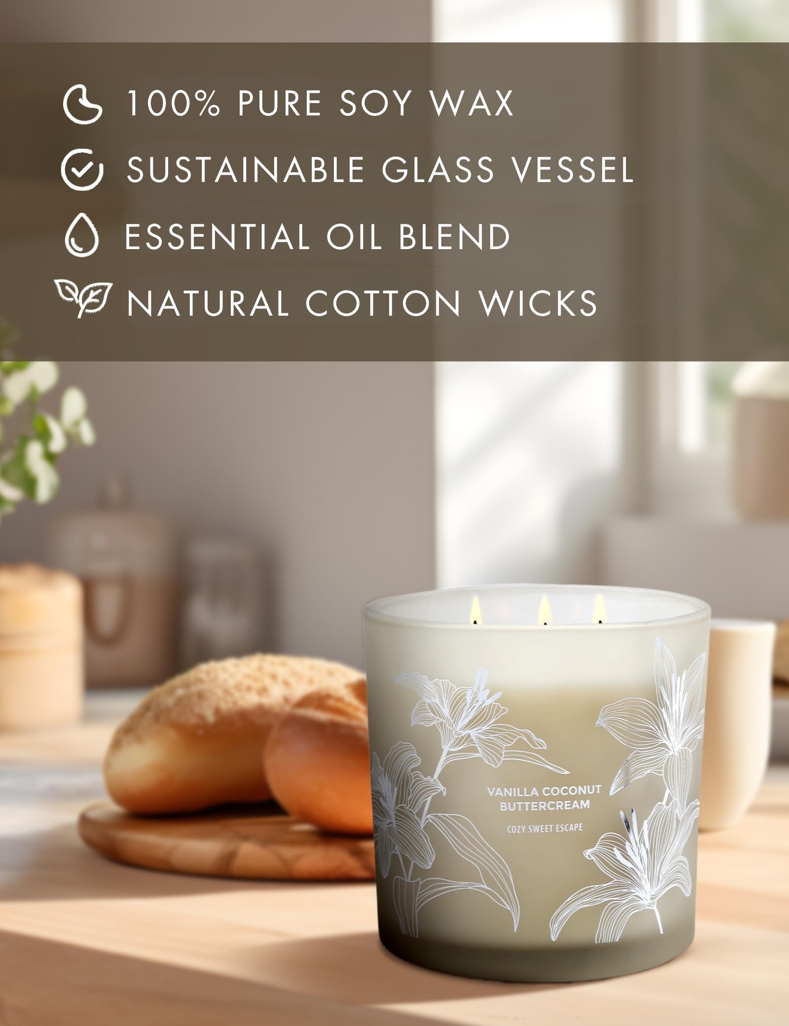 Label indicating 68-hour burn time for the candle