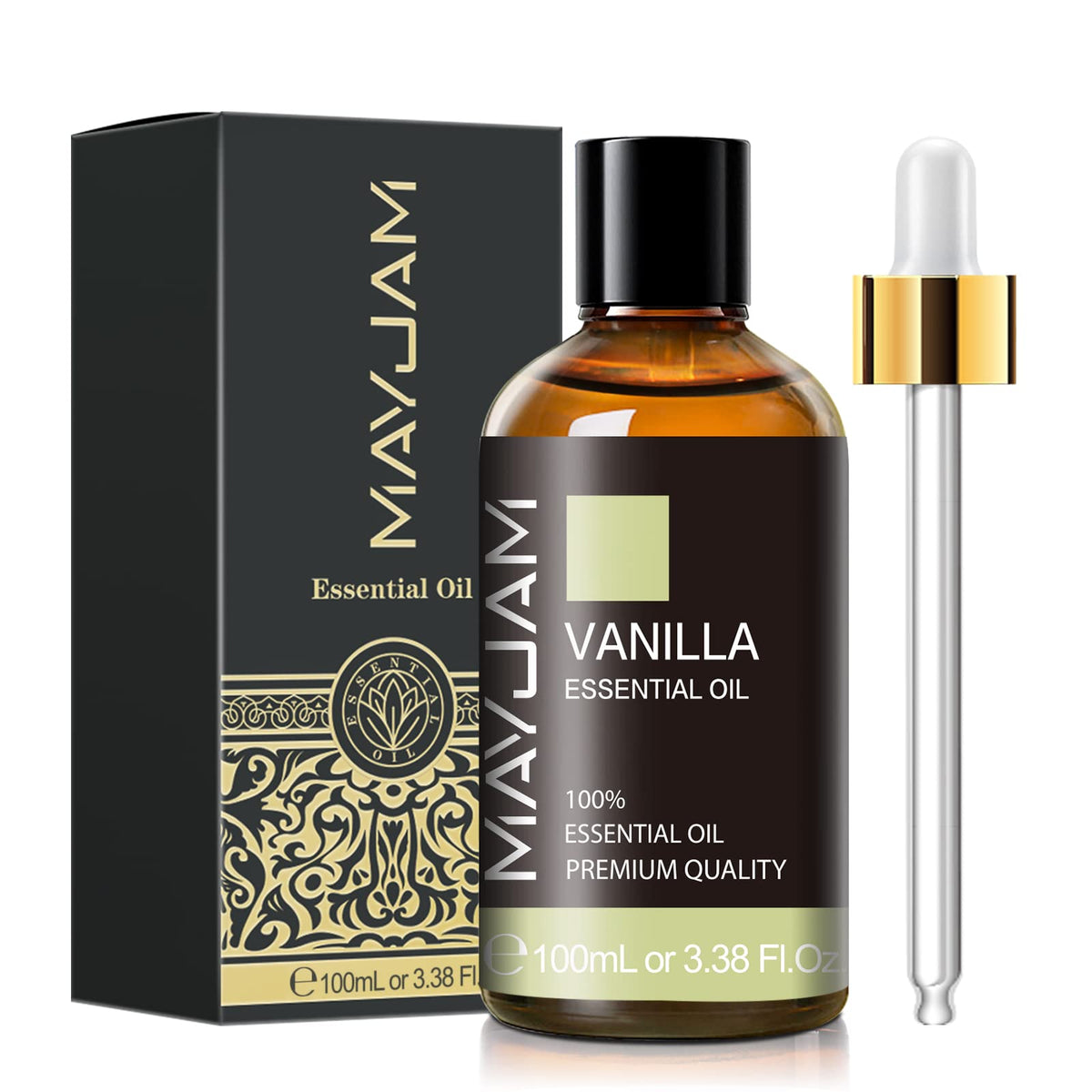 MAYJAM Vanilla Essential Oil 100ml in an amber glass bottle