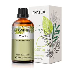 30ml amber glass bottle of vanilla essential oil with built-in dropper