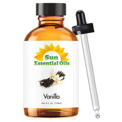 Amber glass bottle of vanilla essential oil with dropper (4 oz)