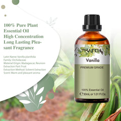 Vanilla essential oil in diffuser setup for aromatherapy