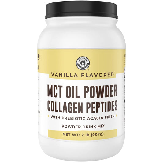 32oz vanilla Keto MCT powder with grass-fed collagen and prebiotic fibre