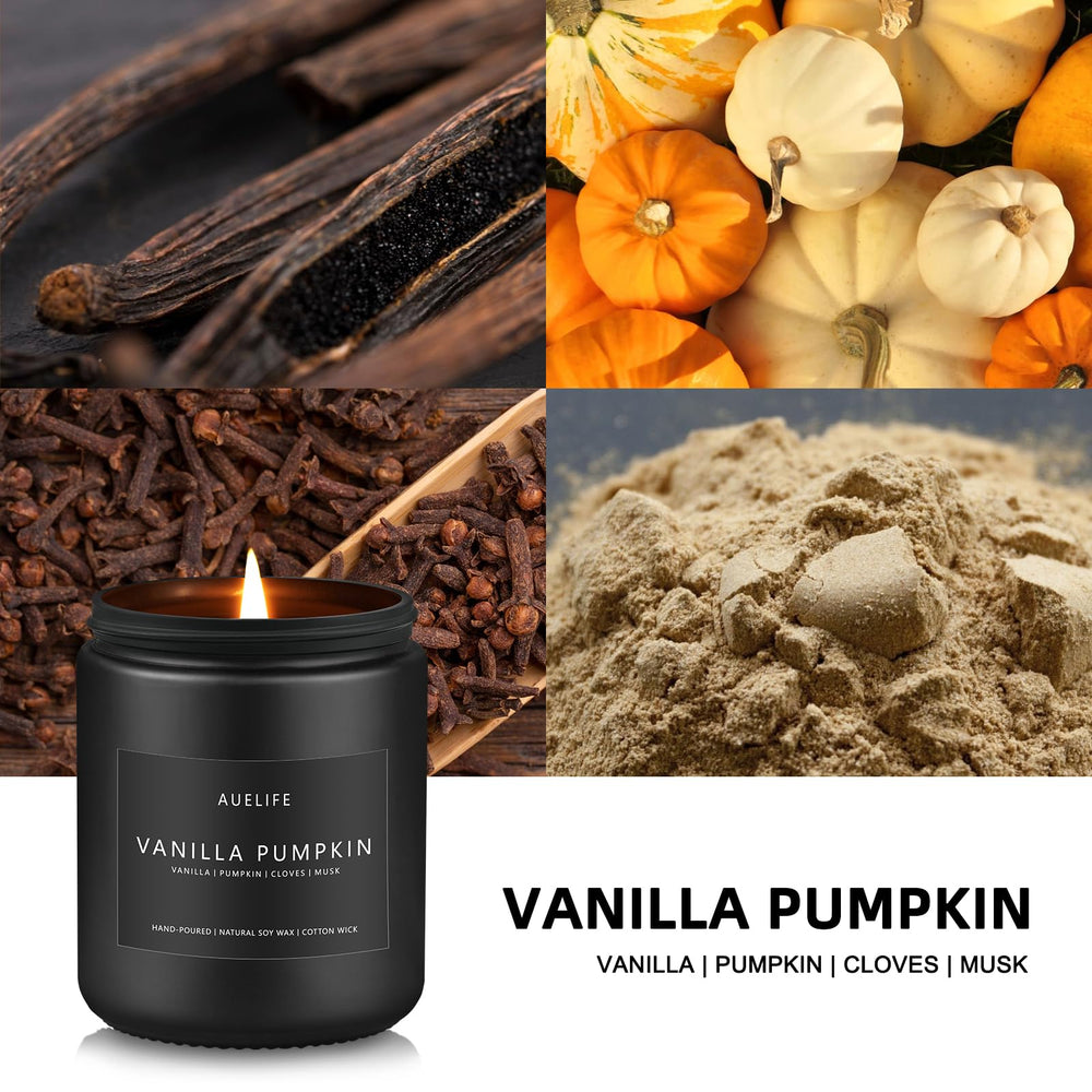 Vanilla pumpkin scented candle close-up 7oz