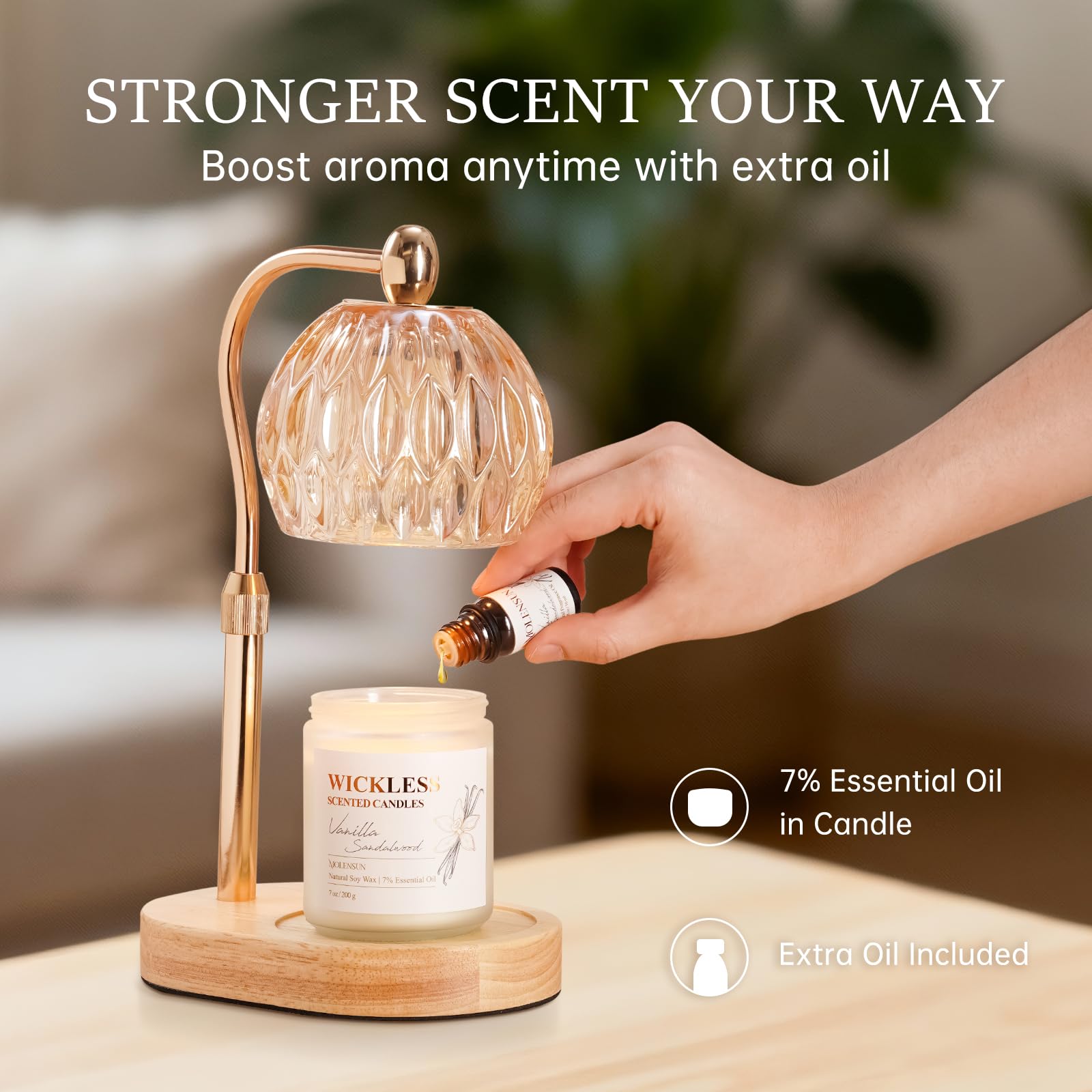 10ml bottle of Vanilla Sandalwood essential oil included with candle