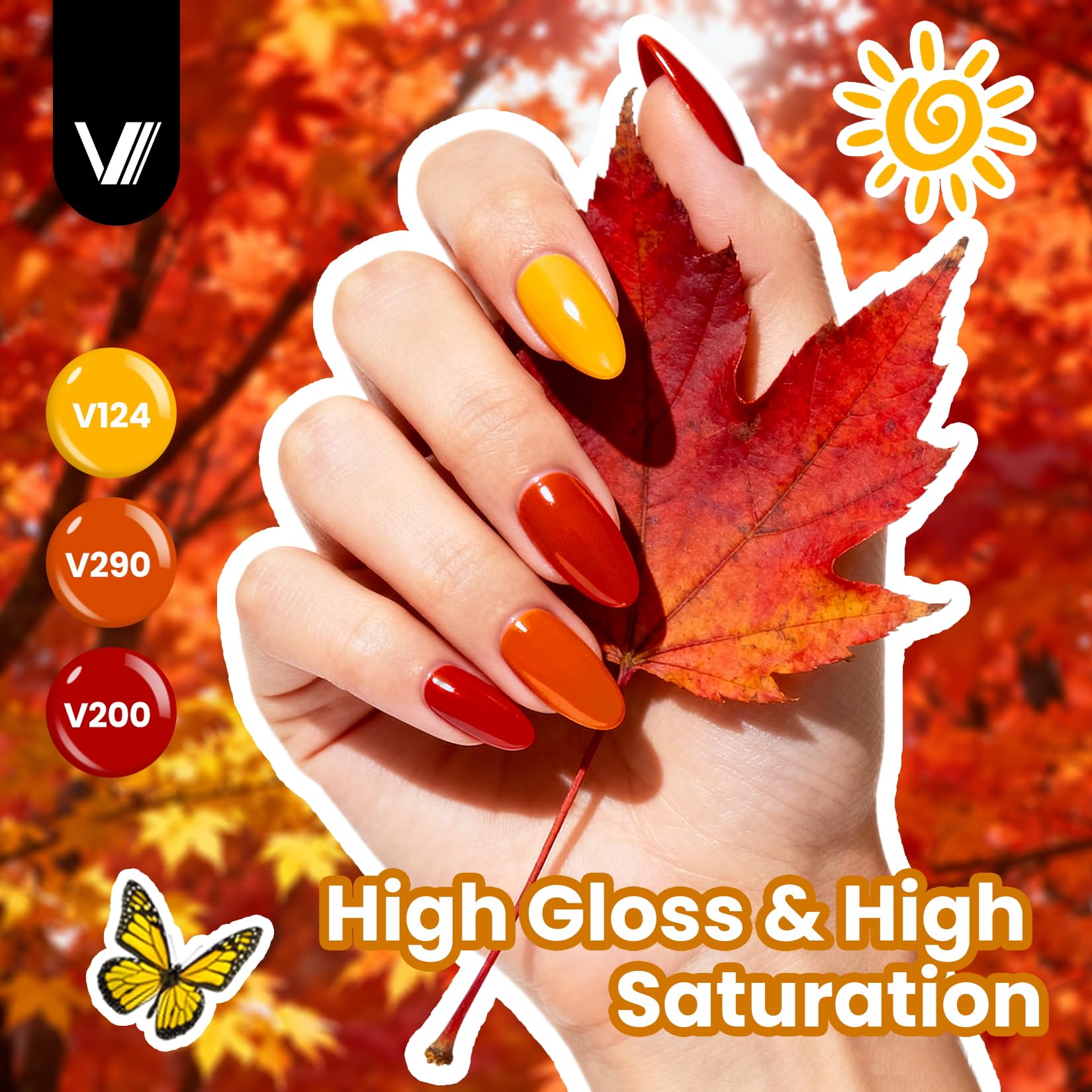 Fall color swatches showing orange through brown shades by VANREESA