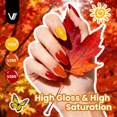 Fall color swatches showing orange through brown shades by VANREESA