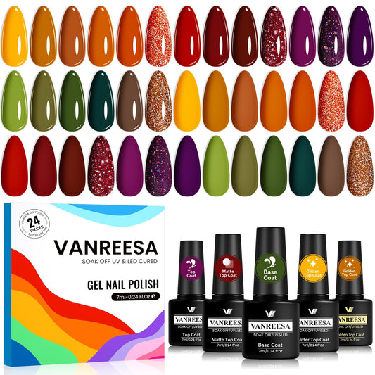 VANREESA fall gel polish set swatches with 19 colors for versatile looks