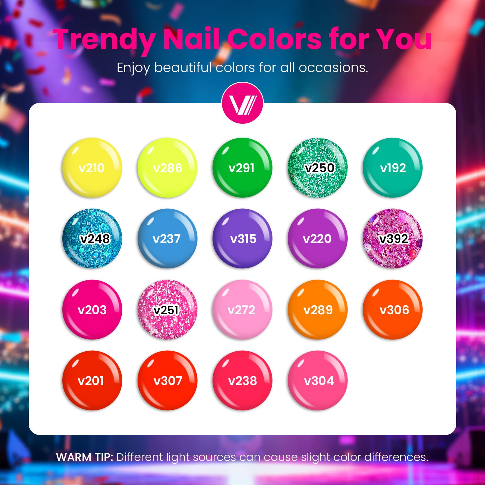VANREESA gel polish bottles close-up in bright colors, highlighting vibrant finish for at-home manicures.