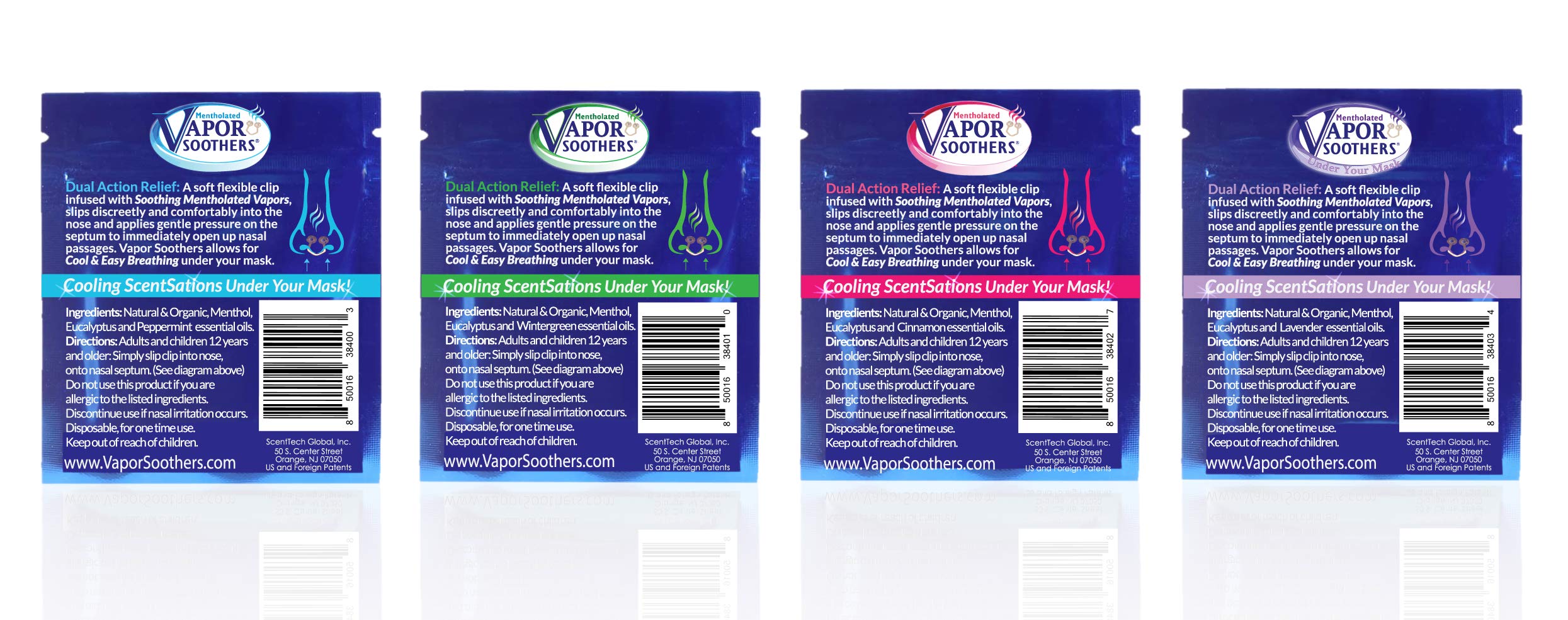 Vapor Soothers variation pack shows four scents for personalized relief