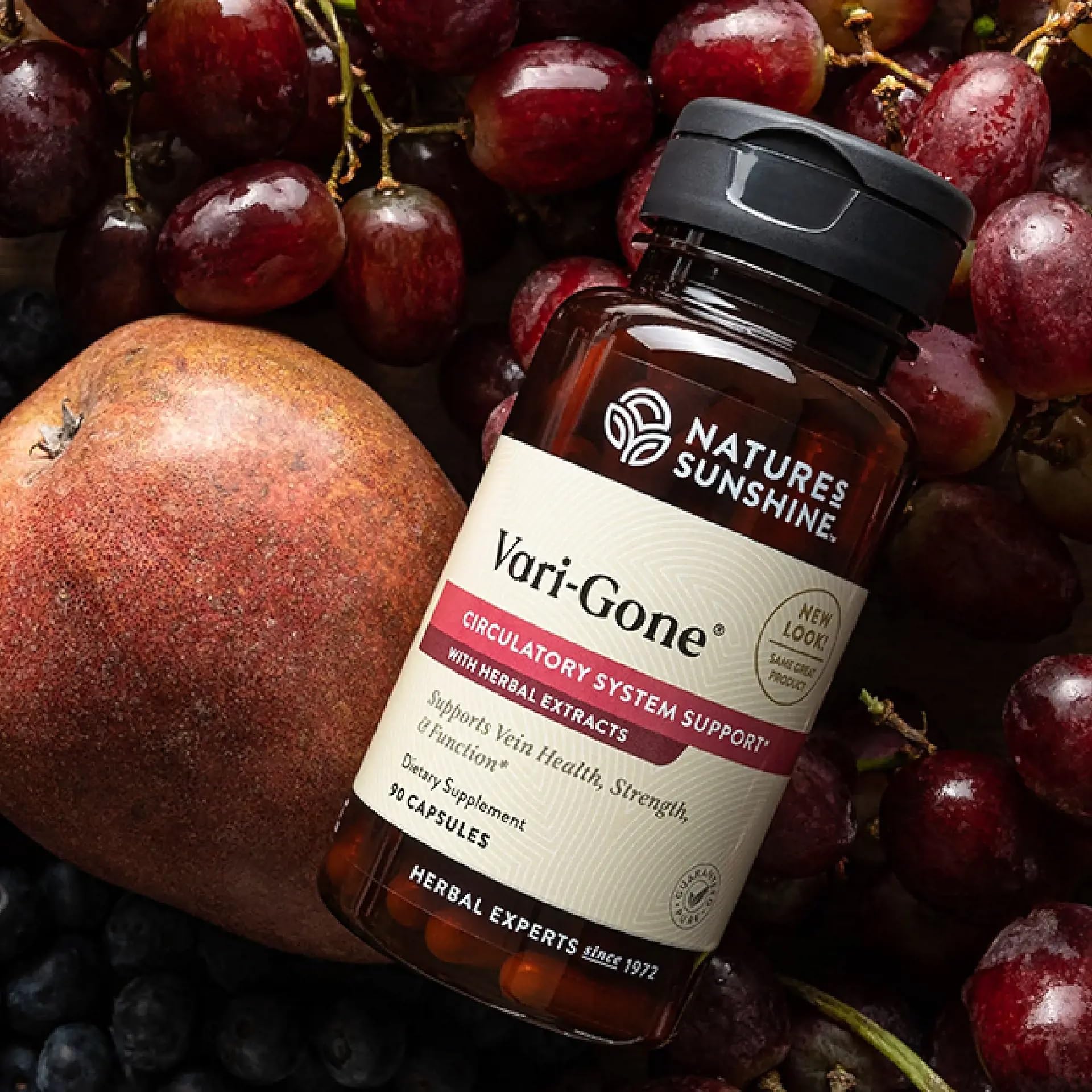 Close-up of Vari-Gone capsules for vein support