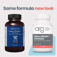 Bottle of VascuStatin Formula with capsules displayed
