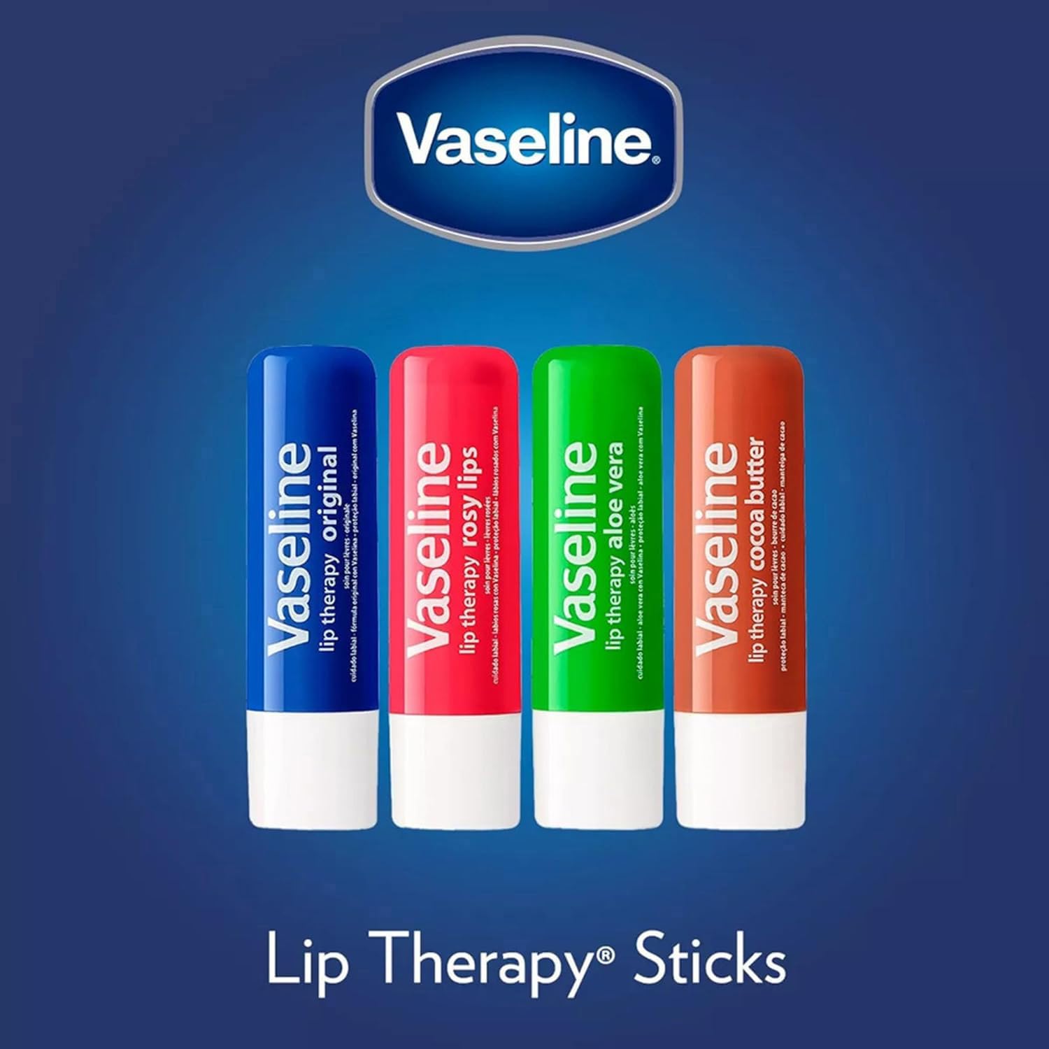 Vaseline Lip Therapy four-stick kit supports on-the-go hydration.