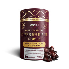 Vasu 6-in-1 Shilajit Gummies bottle front label Himalayan Gold Shilajit
