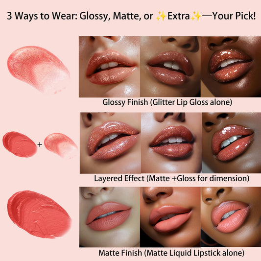VavaSans Rose Pink Lip Plumper Gloss swatch on lips showing transfer-proof color.