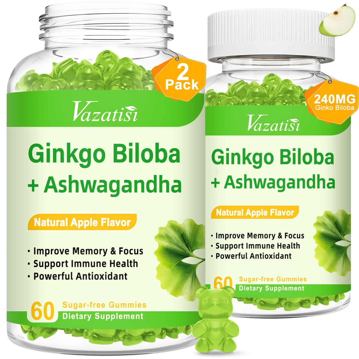 Vazatisi 2-Pack Ginkgo Biloba Gummies Apple Flavor bottle