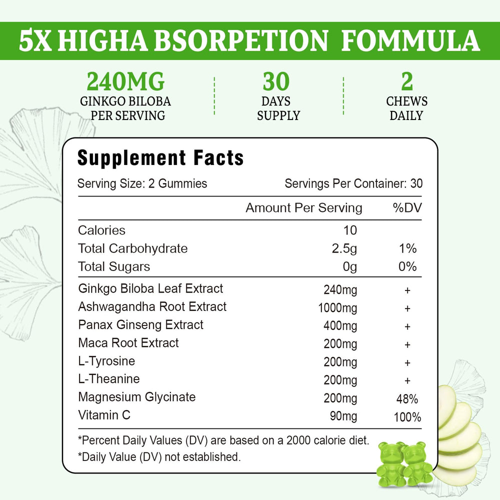 Close-up of Vazatisi Ginkgo Biloba Gummies Apple Flavor