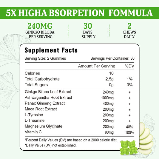 Close-up of Vazatisi Ginkgo Biloba Gummies Apple Flavor