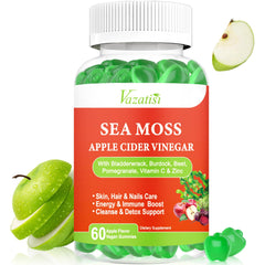 Vazatisi Apple Cider Vinegar Gummies with Sea Moss bottle and gummies
