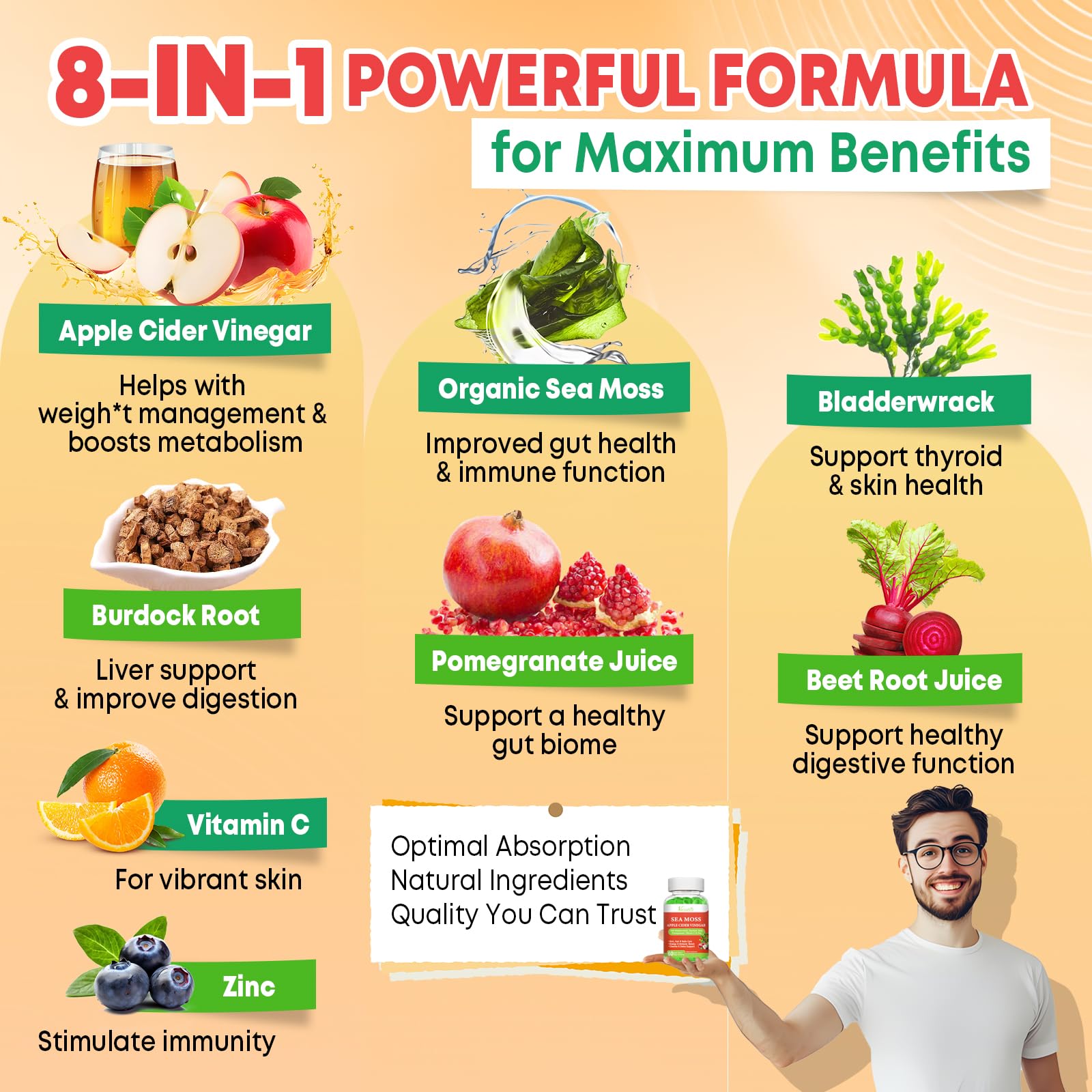 Close-up of Vazatisi Sea Moss gummies showing apple flavor