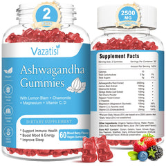 Vazatisi 2 Pack Ashwagandha Gummies bottle with label