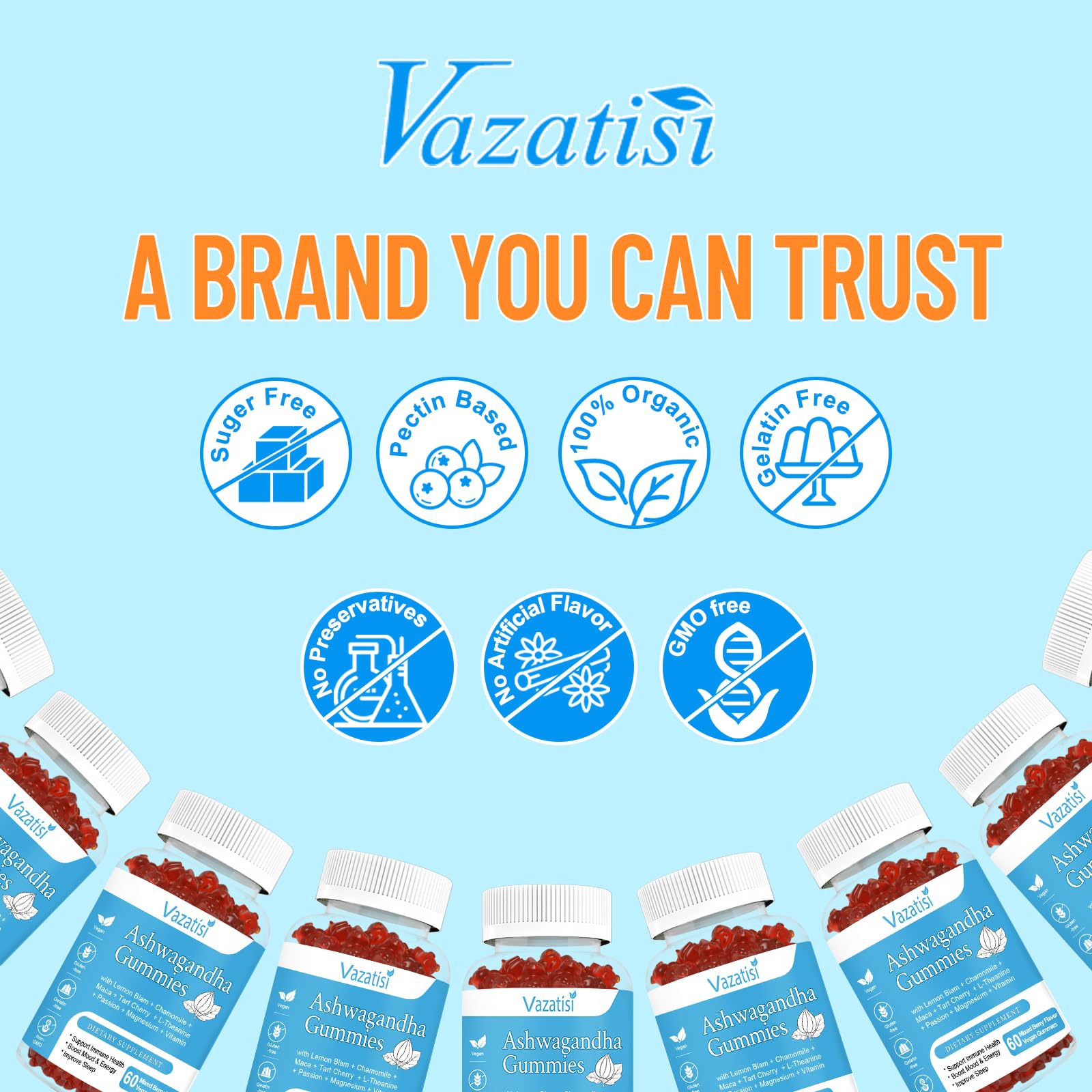 Resealable on-the-go Vazatisi bottle with gummies