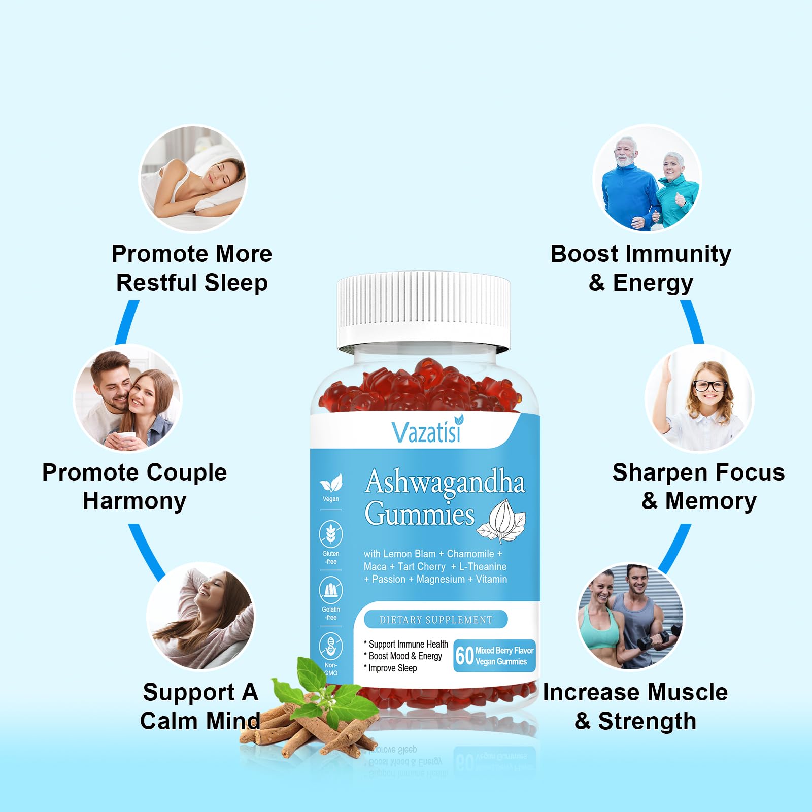 Sugar-free organic Ashwagandha gummies berry flavor close-up